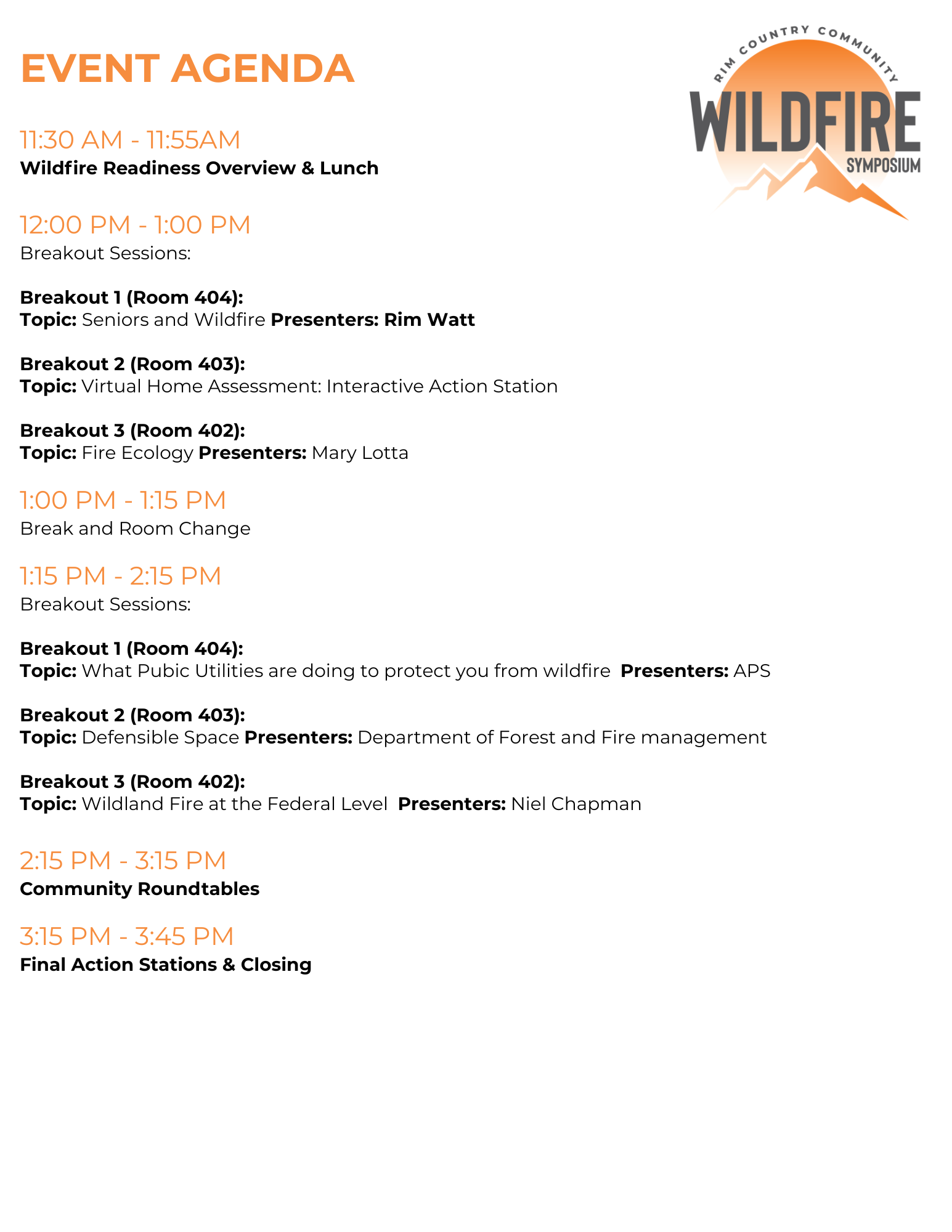 Wildfire Symposium Event Agenda
